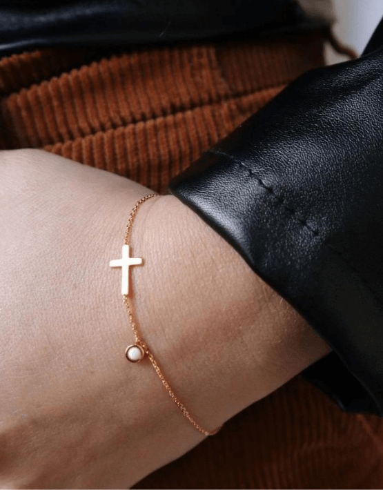 LINES & CURRENT CROSS CHAIN BRACELET GOLD Amelie